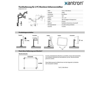 Support de bureau pour 2 écrans réglable en hauteur, Xantron ECO-C24