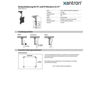 Deckenhalterung für TV- und PC Monitore 23-37, Xantron DEHA-222