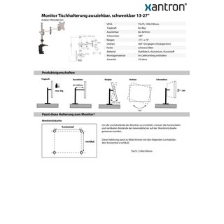 Monitor Tischhalterung ausziehbar, schwenkbar, Xantron PROLINE-E01