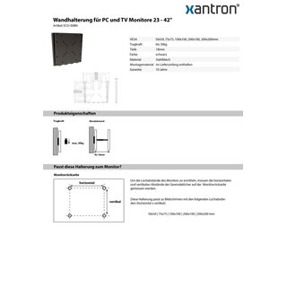 Wandhalterung für PC und TV Monitore 23 - 42, Xantron ECO-008N
