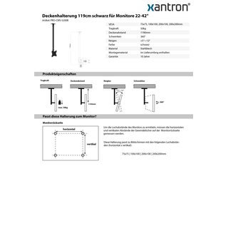 Support plafond 119cm noir pour écrans 22-42, Xantron PRO-CMS-S200B