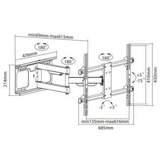 Support mural TV pivotant extensible 37-70, Xantron STRONGLINE-960